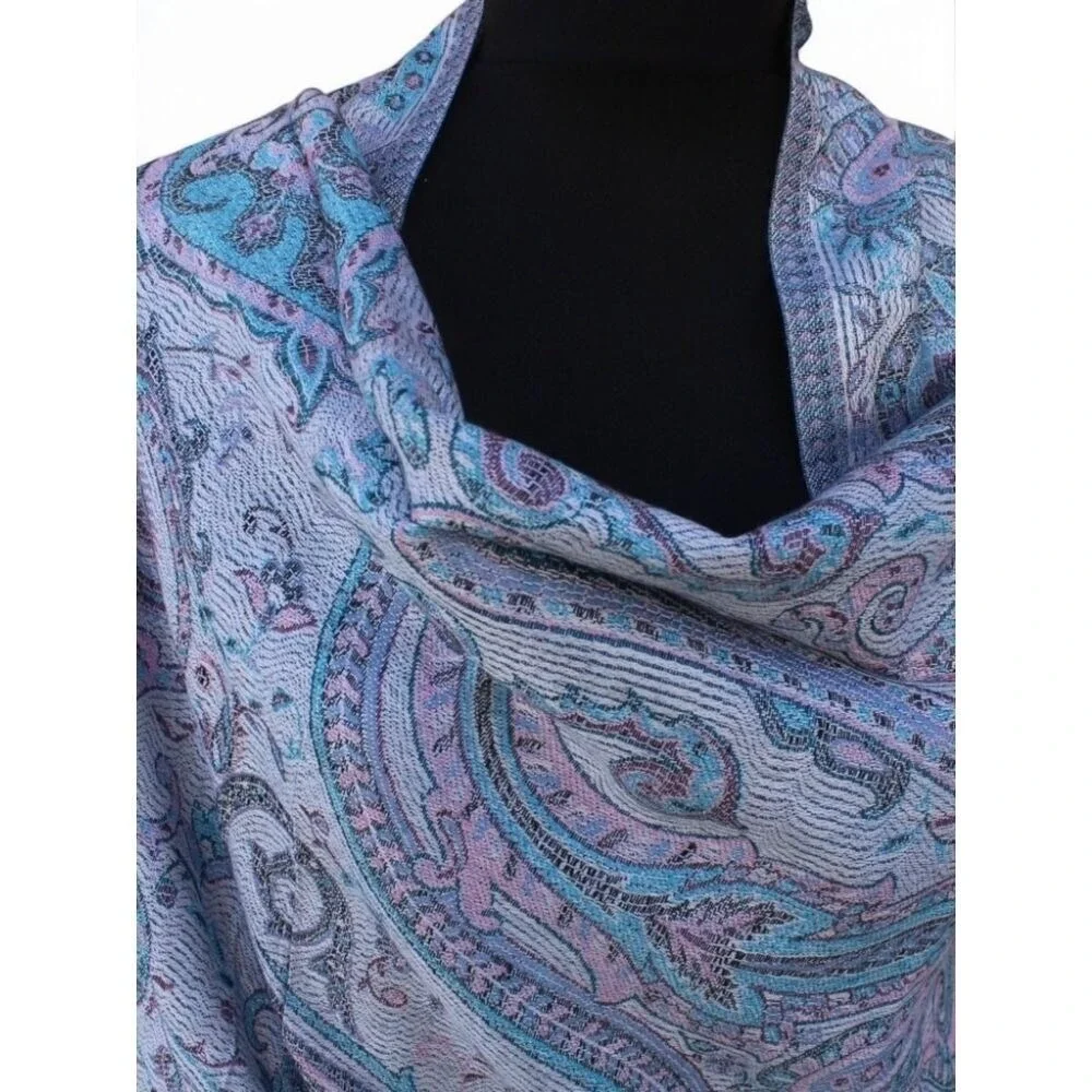 Pashmina Silk Turkish Shawl Blue Multicolor 60in x 25in‎